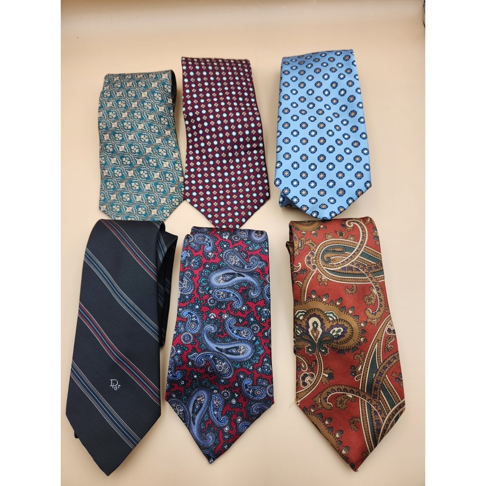 Christian Dior Lot of 6 Silk Ties Neckties Paisley Circles Stripes Floral